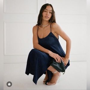NWT Something Navy Essential Silky Slip Dress, Navy Blue (XS)